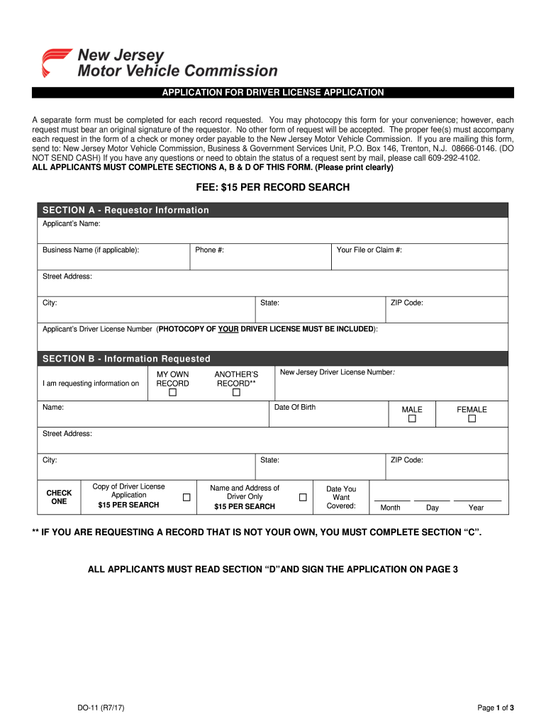 New Jersey Driver License Application Form Ba 208